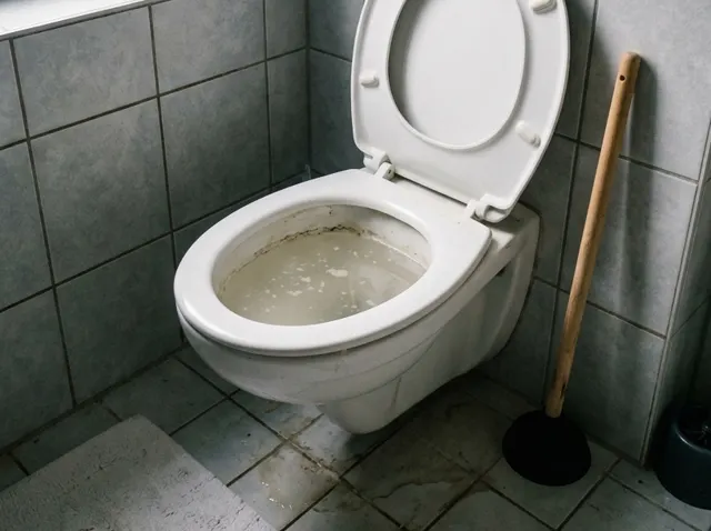 Toilette, in der das Wasser bis kurz unter den Rand steht