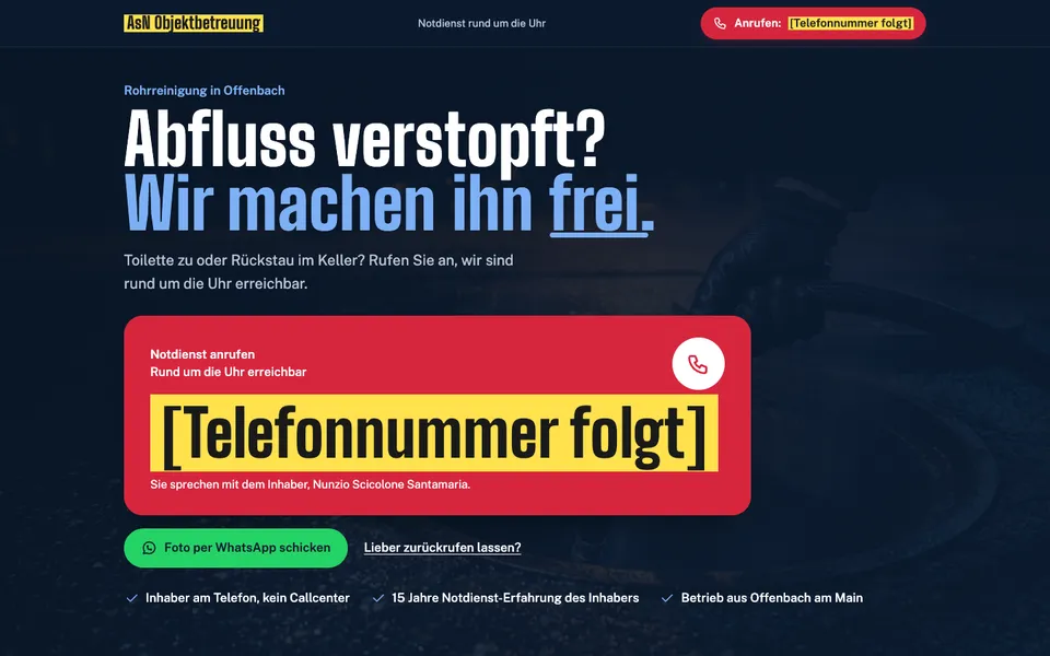 Erster Bildschirm Landingpage C · Notruf-Plakat