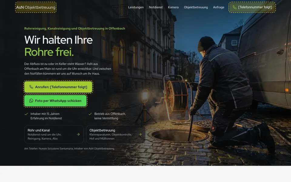 Erster Bildschirm Website A · Bisheriger Stand