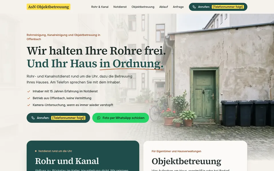 Erster Bildschirm Website B · Ruhiges Vertrauen